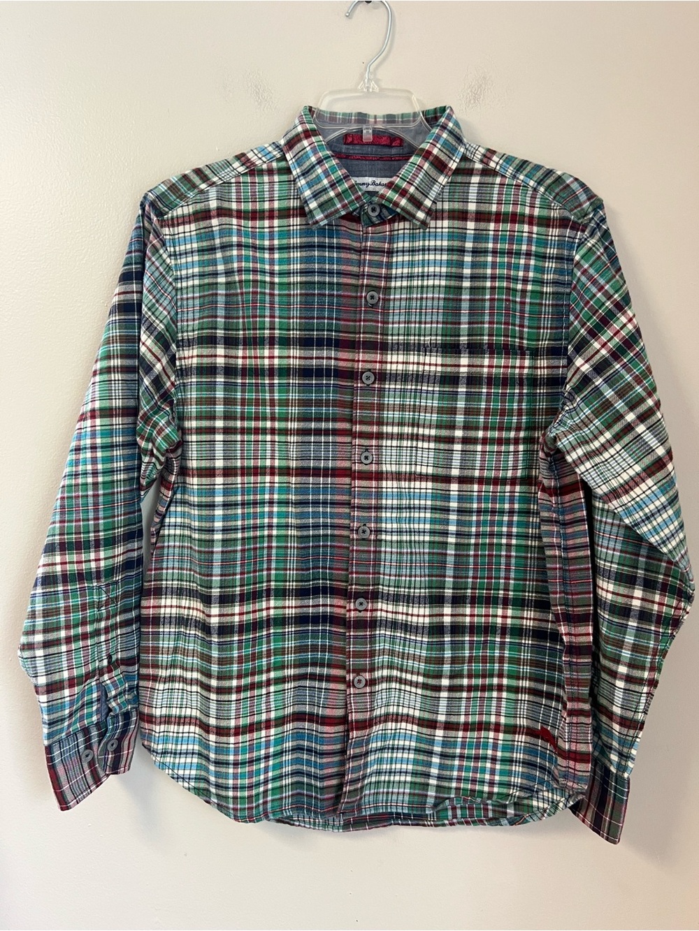 Tommy Bahama Madras Plaid Light Flannel Button Shirt Men M Long Sleev Flip Cuff